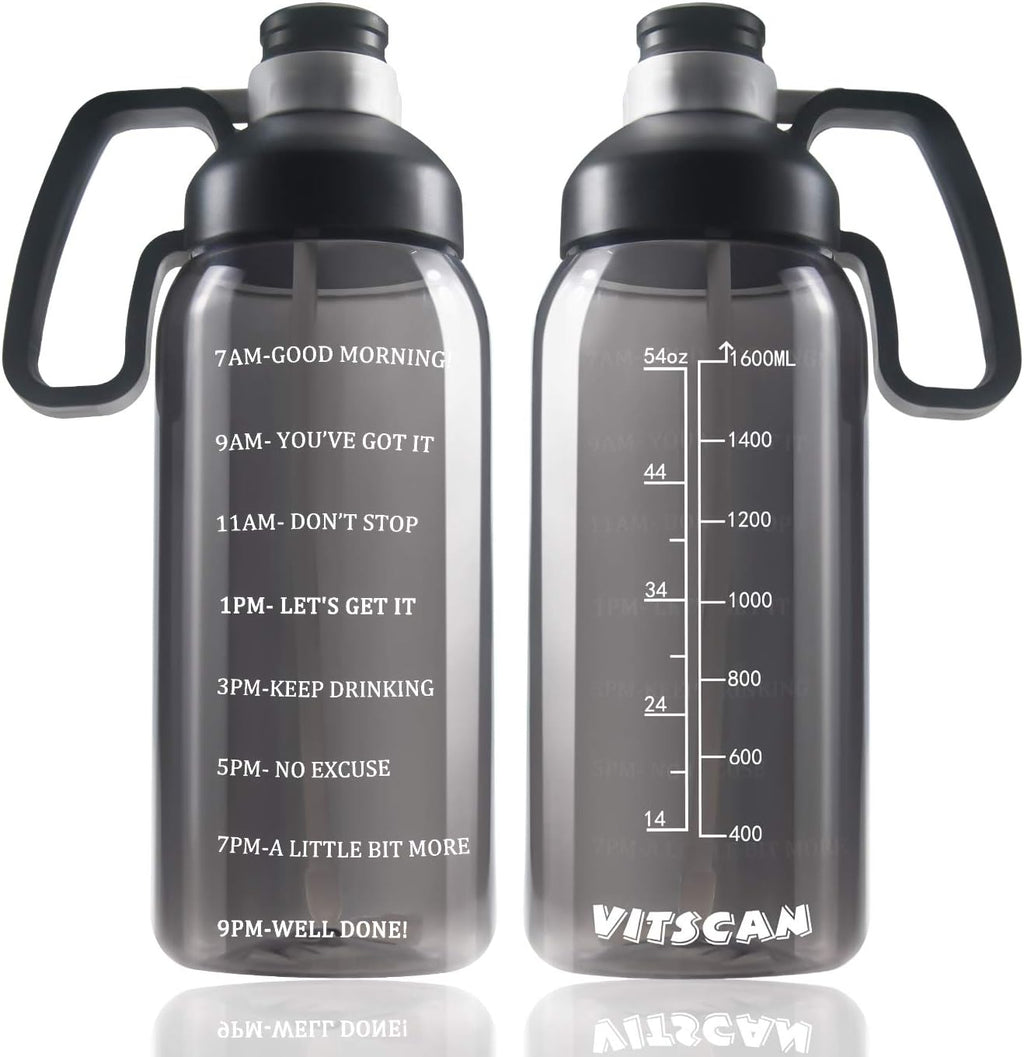 64 OZ Water Bottle with Straw, Motivational Half Gallon Water Bottles with Times to Drink, BPA Free 2L Sports Large Water Bottle with Handle Wide Mouth Water Jugs for Gym, Office, Working