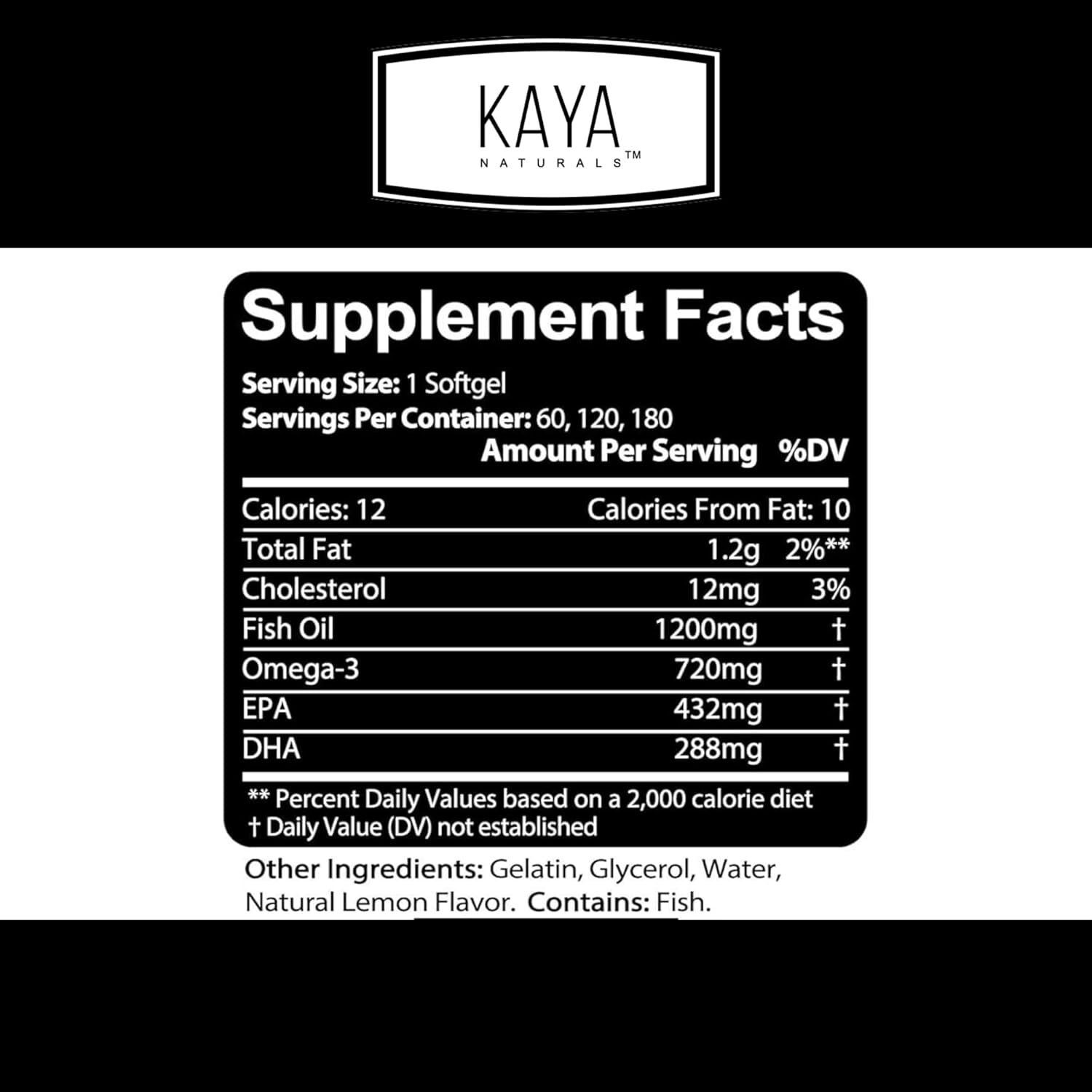 Kaya Naturals Omega 3 Supplement - Nature Made Omega 3 Fish Oil - 100% Pure