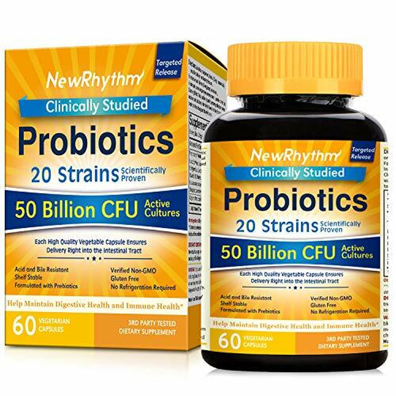 Newrhythm Probiotics 50 Billion CFU 20 Strains, 60 Veggie Capsules, Targeted