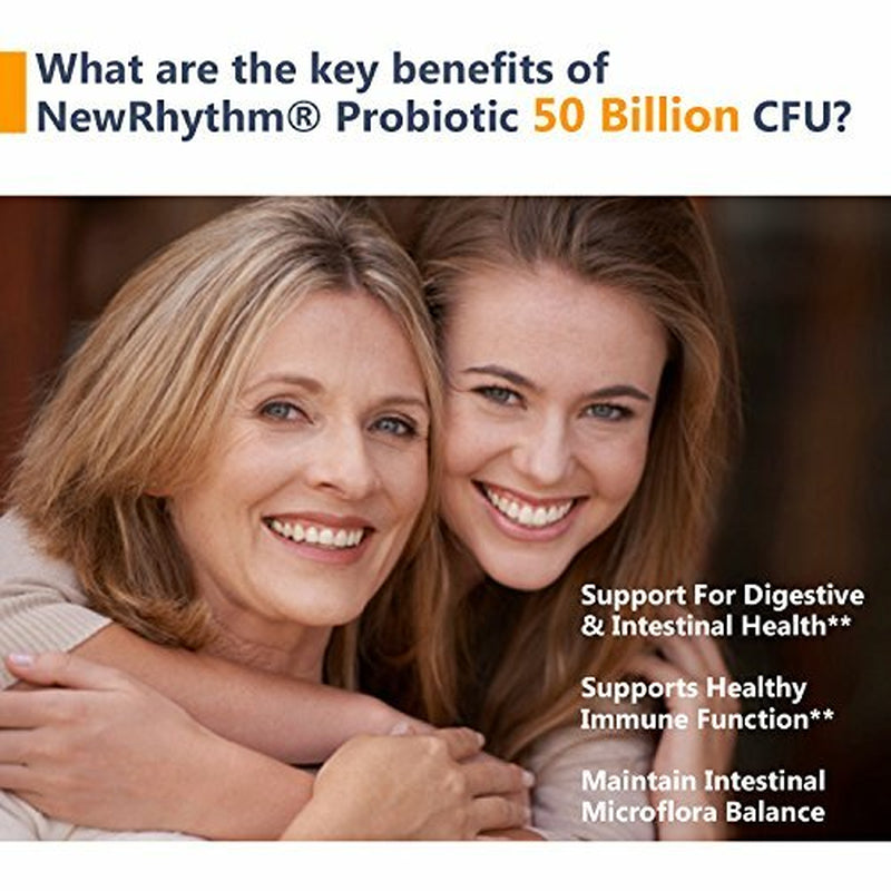 Newrhythm Probiotics 50 Billion CFU 20 Strains, 60 Veggie Capsules, Targeted